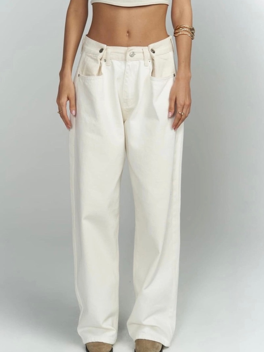 Piral Tri-Fold Jeans Cream Size M Like New
